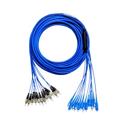 China FC UPC 0.3dB IL Break Out Cord 12 Core Armored Fiber Patch Cable 2mm for sale