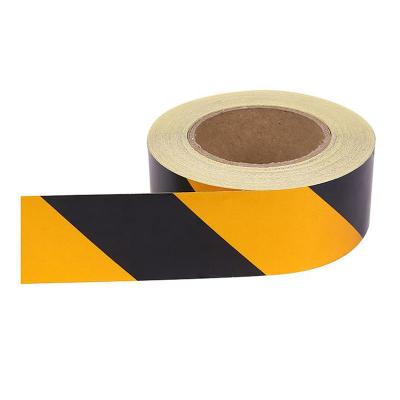 China Black and yellow PVC warning tape Fire safety engineering traffic warning line, black and yellow twill reflective tape for sale