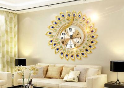 China Luxury Peacock Design Metal Wall Clock Gold Plated For Home Decoration for sale