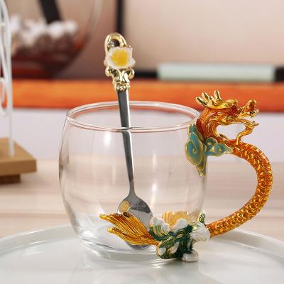 China Dragon 9cm Height Custom Tea Cup With Spoon As Promotional Gifts for sale