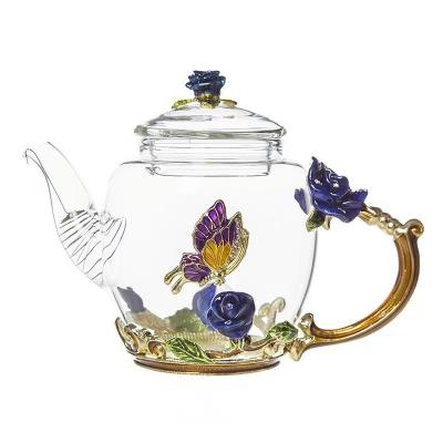 China 450ml Colour Enamel Glass Teapot Home Decorations Crafts Modern Style for sale