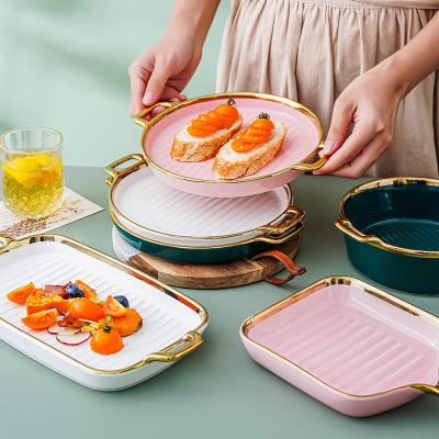 China Double Wall Insulated Colorful Ceramic Dinner Plates Nordic Style For Cooking Kitchen for sale