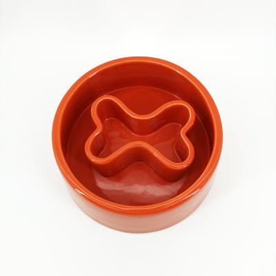 China Colorful Ceramic Pet Bowl , Rounded Ceramic Dog Slow Feeder For Food Water Feeding for sale