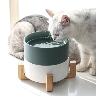 China Rounded Marble Ceramic Pet Bowl With Elevated Stand Japan Style Printed for sale
