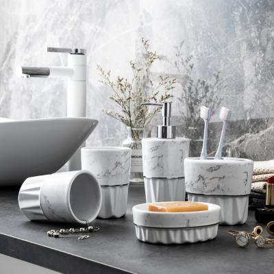 China 5 Pcs Ceramic Bathroom Set , Soap Dispenser Ceramic Set For Hotels Sanitary Ware for sale