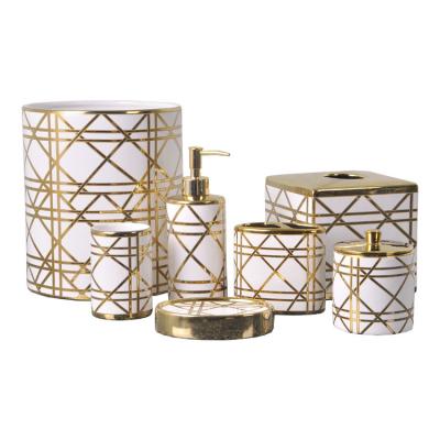 China Luxury Gold Design Bathroom Soap Dispenser Set Ceramic With Decal Hand Painted for sale