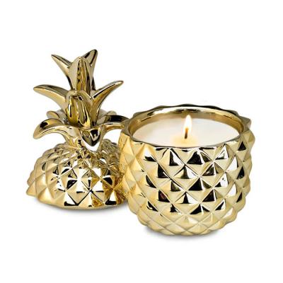 China Customized Ceramic Candle Jar Containers Gold Pineapple Shape With Lid for sale