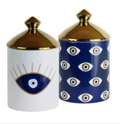China Eye Pattern Candle Ceramic Containers With Letterpress Printing Gravure Printing for sale
