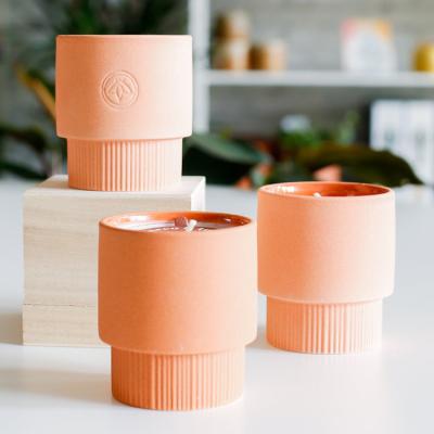 China Matte Terracotta Ceramic Candle Jar For Restaurant Hotel Decoration OEM for sale