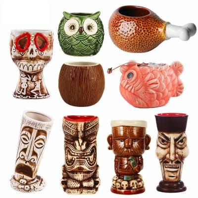 China Creative Ceramic Tiki Mugs Hawaiian Cocktail Mug  Porcelain Beer Wine Mug Drinkware for sale