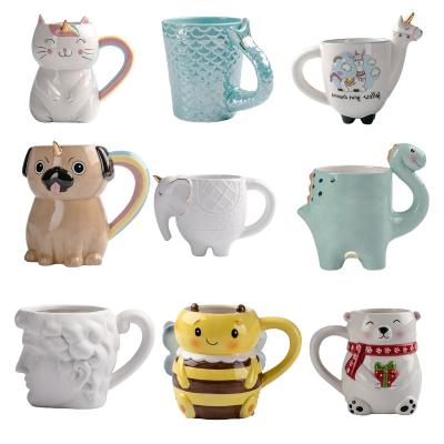 China Custom Ceramic mugs, Hand painted 3D Animal Ceramic Coffee mug cup at any shape & size for sale