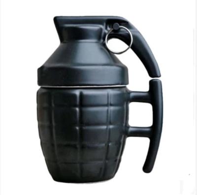 China Novelty 3D Black Ceramic Coffee Mug Grenade Bomb Shape 280ml Capacity for sale
