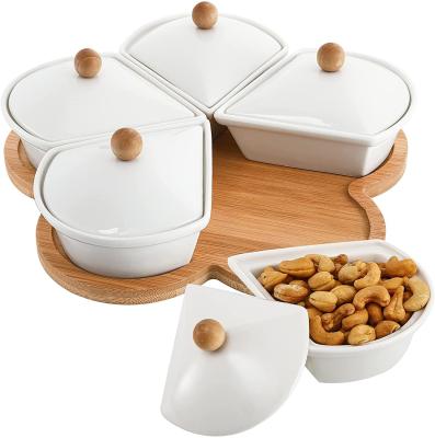 China Circular Sector Shape Ceramic Divided Plate Tray For Appetizer Chips for sale