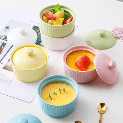 China Oven safe Ceramic Creme Brulee Ramekins Bowls With Lid Cake Pudding Ceramic Dessert Bowl For Restaurant Wedding for sale