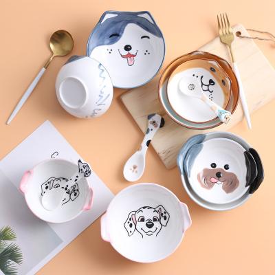 China Cute Dog Design Ceramic Oven Bowl With 9 Inch 10 Inch 12 Inch Size for sale
