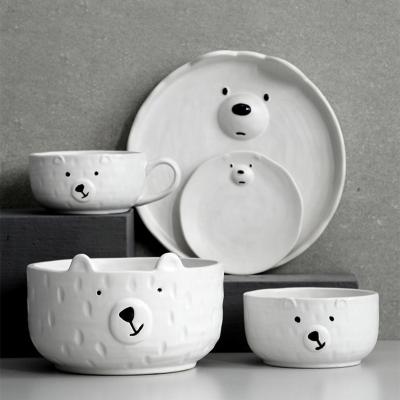 China El oso de cerámica lindo de la cena del servicio de mesa blanco del oso de hielo platea el vajilla de la taza del cuenco de la placa de la porcelana de la taza de café del plato de la cocina en venta