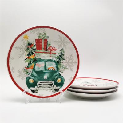 China Personalized Christmas Ceramic Plate Set Luxury Round Edge Shape for sale