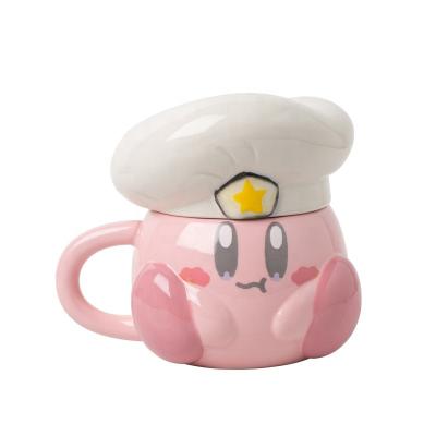 China Cute Pink Cartoon Chef Kirby Ceramic Mug Navy Hat 3D Ceramic Coffee Mug for Christmas Holiday Gift for sale