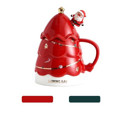 China Christmas tree creative water sublimation cup ceramic mug coffee high-value couple sublimation cup for sale