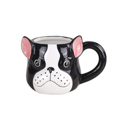 China Redeco Customized Hand Painted Cute Dog Mug 3d Animal Face Cup Ceramic Mug For Drinking Coffee Water Tea Milk for sale