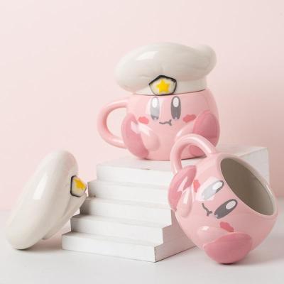 China Kawaii Pink Cartoon Ceramic Coffee Cup With Lid Chef Star Mugs Anime Toy Te koop