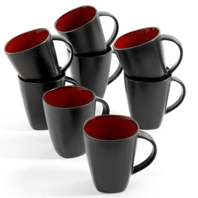 China 14 Oz Coffee Cups Red Reactive Stoneware 8 Pack Mugs Tea Cup Set for sale