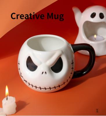 China Halloween Skull Cup With Handle Lidless Ceramic Cup Funny Water Mocha Cup 600ML zu verkaufen
