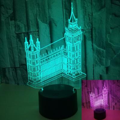 China Building Big Ben 3D Night Lights Colorful custom picture Vision Gift Acrylic Table Lamps for sale