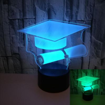 China New bachelor hat 3D night lights custom OEM sign picture Graduate gift 3D small table lamp for sale