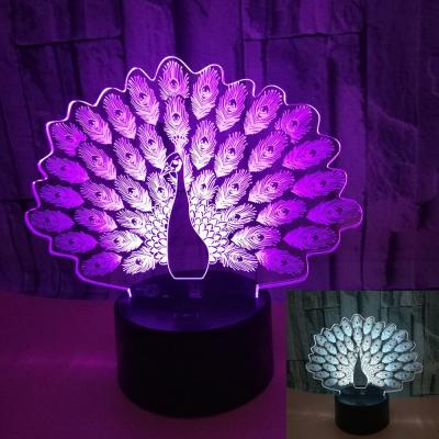 China New peacock 3D night light Colorful touch LED visual Gift decoration atmosphere 3D small table lamp for sale