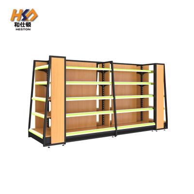 中国 1200mm 50kg Grocery Shelf Rack Wooden Shelves For Supermarket 1.5mm 販売のため