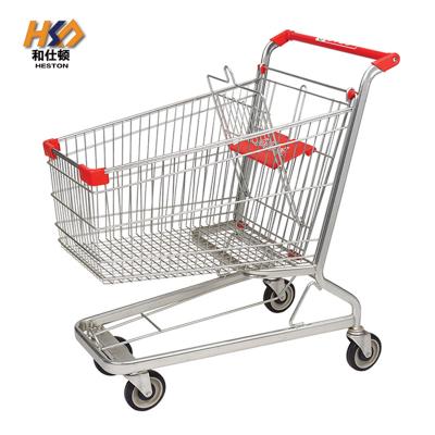 China 125L 900MM 4 Wheel Silver Basket Trolley With Wheels Grocery Shopping Trolley Q235 for sale