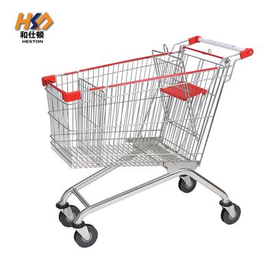 China 125ltr Iron Wire Grocery Shopping Trolley Cart German Style 1.05M With Wheels for sale