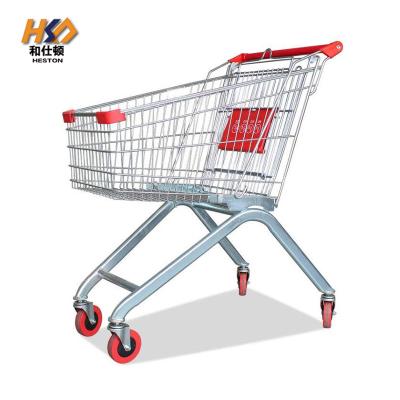 China Supermarket Metal Wire Shopping Trolley Cart With Plastic Cover for sale