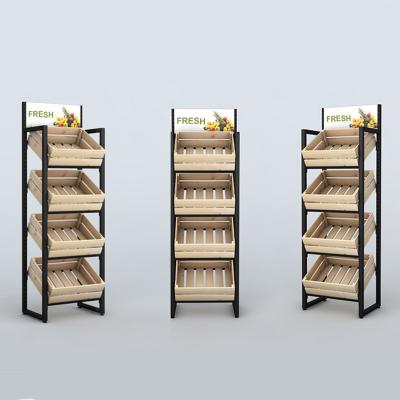 China 520MM 350MM Wooden Vegetable Display Rack And Fruit Display Stand 80KG for sale