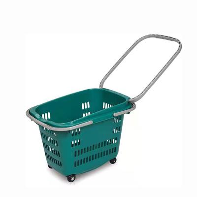 China 50ltr 560MM Plastic Handheld Shopping Baskets Grocery Store With 4 Wheels for sale