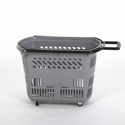 China 50L Grocery Cart With Swivel Wheels Rolling Shopping Basket Grey Handle for sale