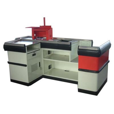 China 2000mm 0.6M SS White Red Cash Register Gas Station Check Out Counter ISO9001 for sale
