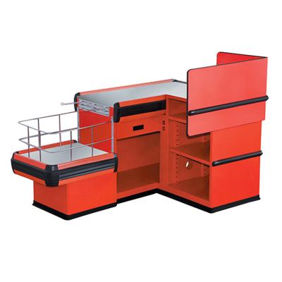 China 2M 85CM Red Electric L Shaped Cash Wrap Counter With Conveyor Belt  For Shop OEM for sale