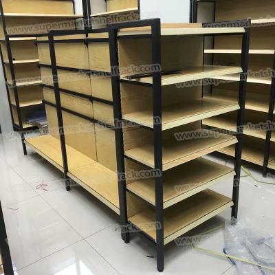 China Wooden Grain Metal Gondola Supermarket Shelf 50kg/Layer for sale