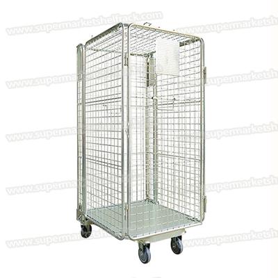 China Wire Mesh Metal Trolley Storage With Wheels Logistics Cart for sale