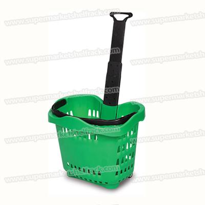 China Aluminum Alloy 50LTR 530MM Market Grocery Basket With Wheels Pickup for sale