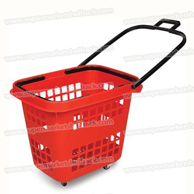 China 35L 65CM 35CM Market Plastic Shopping Baskets With Handles Wheels for sale