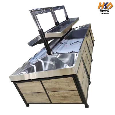 China 1000mm 800mm 150KG Supermarket Wooden Fruit And Vegetable Display Stand for sale