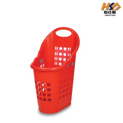 China 510MM 60LTR Red Mini Shopping Grocery Pickup Market Basket With Handles Four Wheels for sale