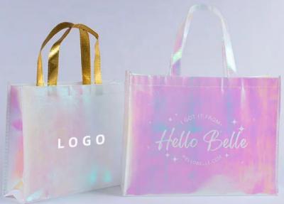 China Iridescente laminado brilhante metálico holográfico de Tote Non Woven Shopping Bag do presente à venda