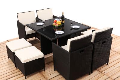 China 8CM Thickness Cushion Rattan Dining Table And Chairs 4PCS Ottoman Covered for sale