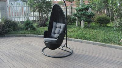 China Stock Discount Rattan Furniture Black Rattan Hanging Swing Chair With Grey Cushion for sale