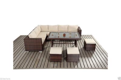 China L Shape Ritzy Outdoor Rattan Sofa Group With Three Stools In Brown Color for sale