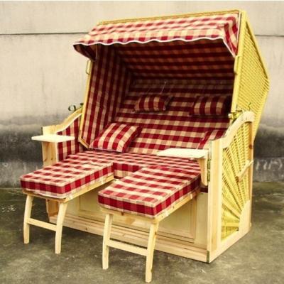 China Wood And Resin Wicker Luxury Roofed Wicker Beach Chair & Strandkorb for sale